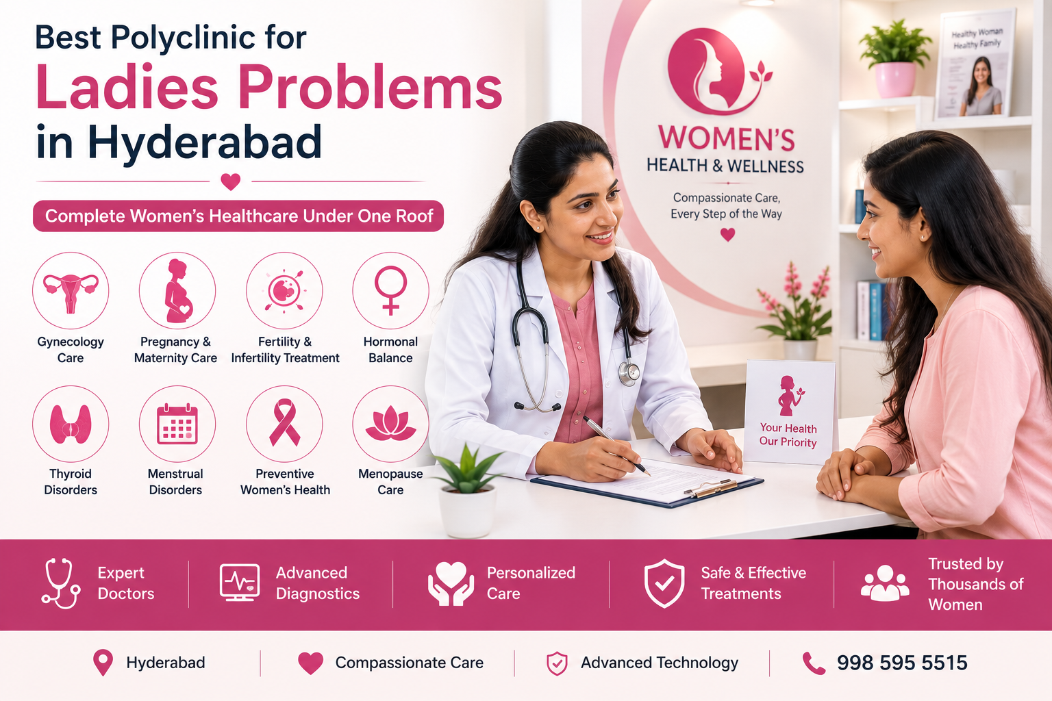 Best polyclinic for ladies problems in Hyderabad offering gynecology, fertility, pregnancy, and hormone treatment services