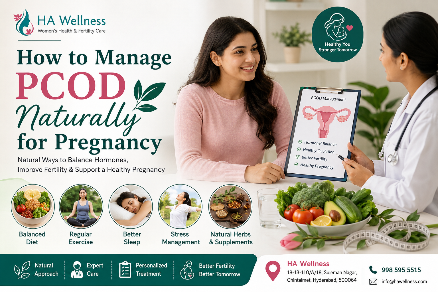 How to manage PCOD naturally for pregnancy with healthy lifestyle changes and expert fertility care at HA Wellness Hyderabad
