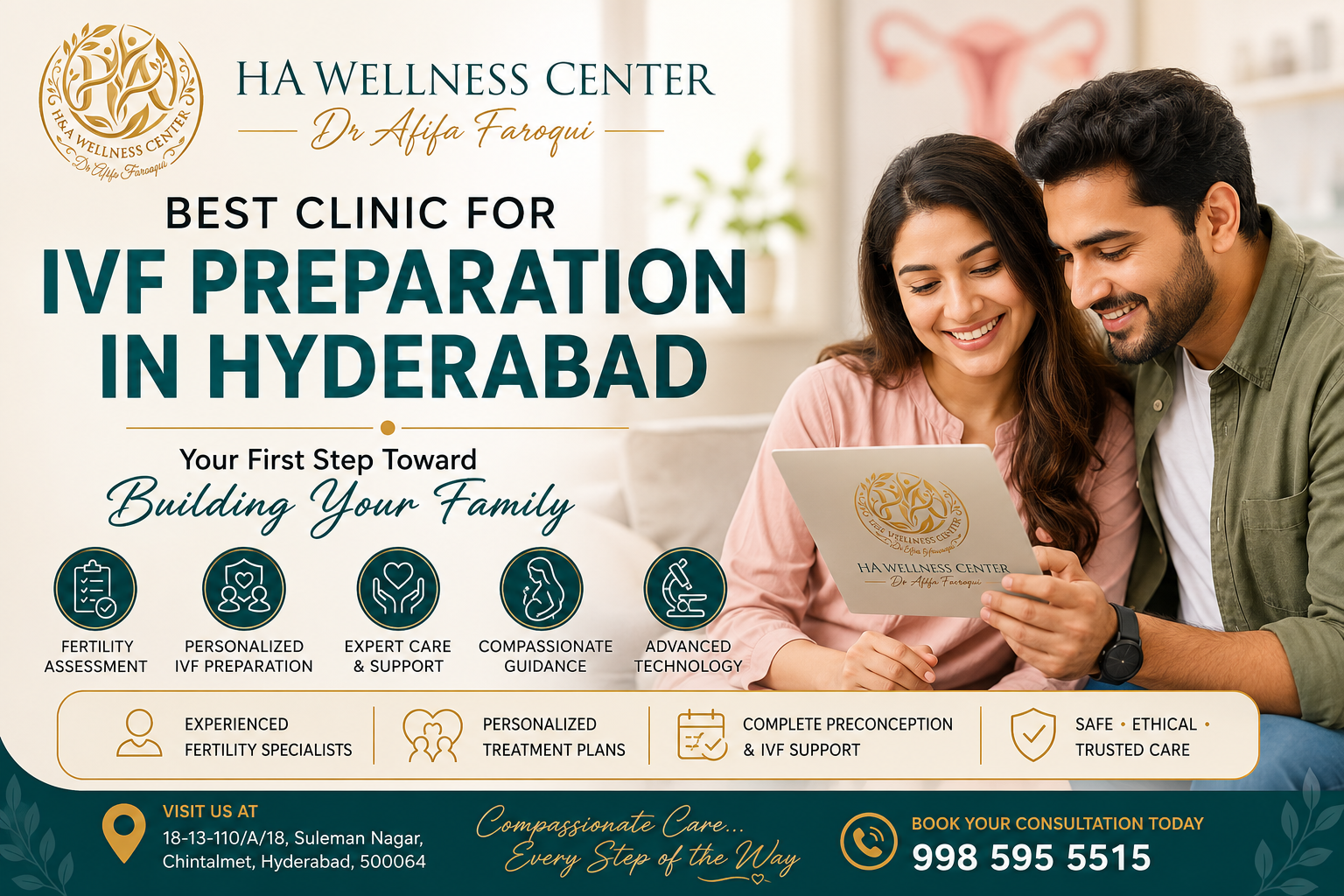 Best clinic for IVF preparation in Hyderabad providing fertility assessment, IVF planning, preconception counselling, and personalized fertility care at HA Wellness