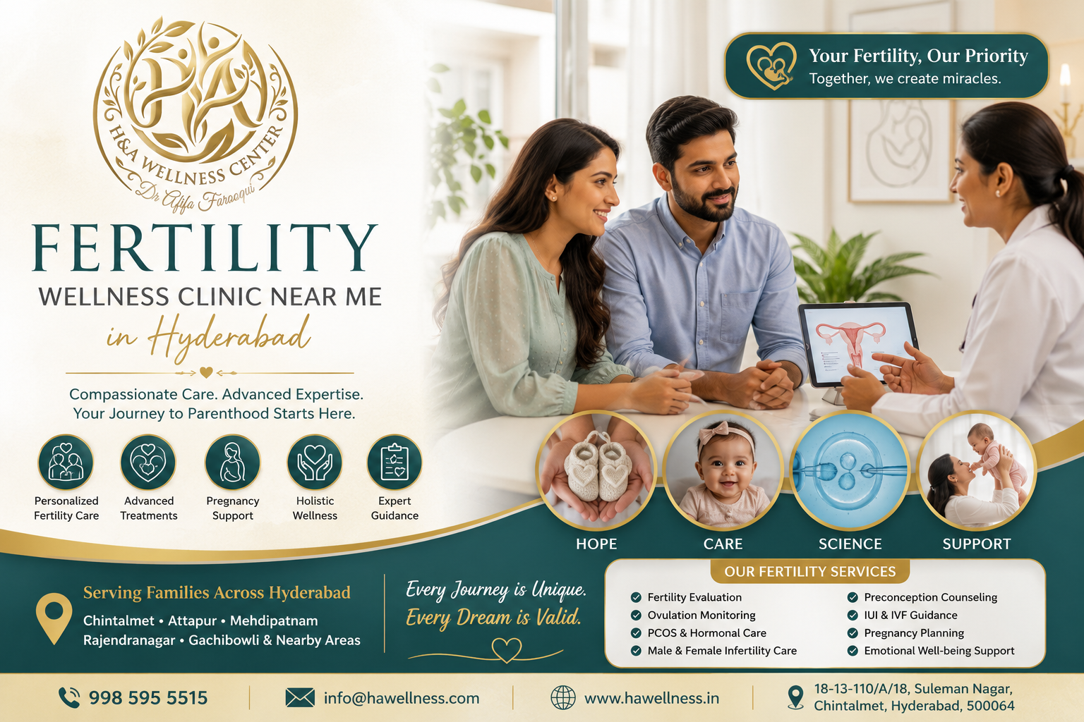 Fertility wellness clinic near me in Hyderabad providing expert fertility consultation, fertility evaluation, pregnancy planning, PCOS treatment, and reproductive healthcare at HA Wellness.