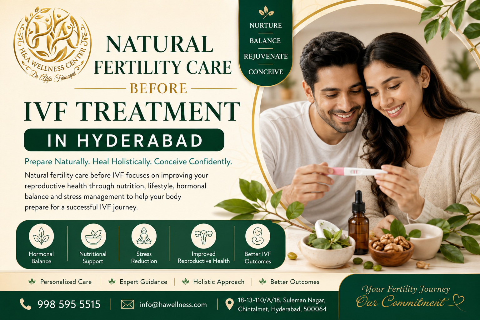 Natural fertility care before IVF treatment in Hyderabad at HA Wellness with personalized fertility assessment, nutrition counselling, hormone optimization, and IVF preparation.