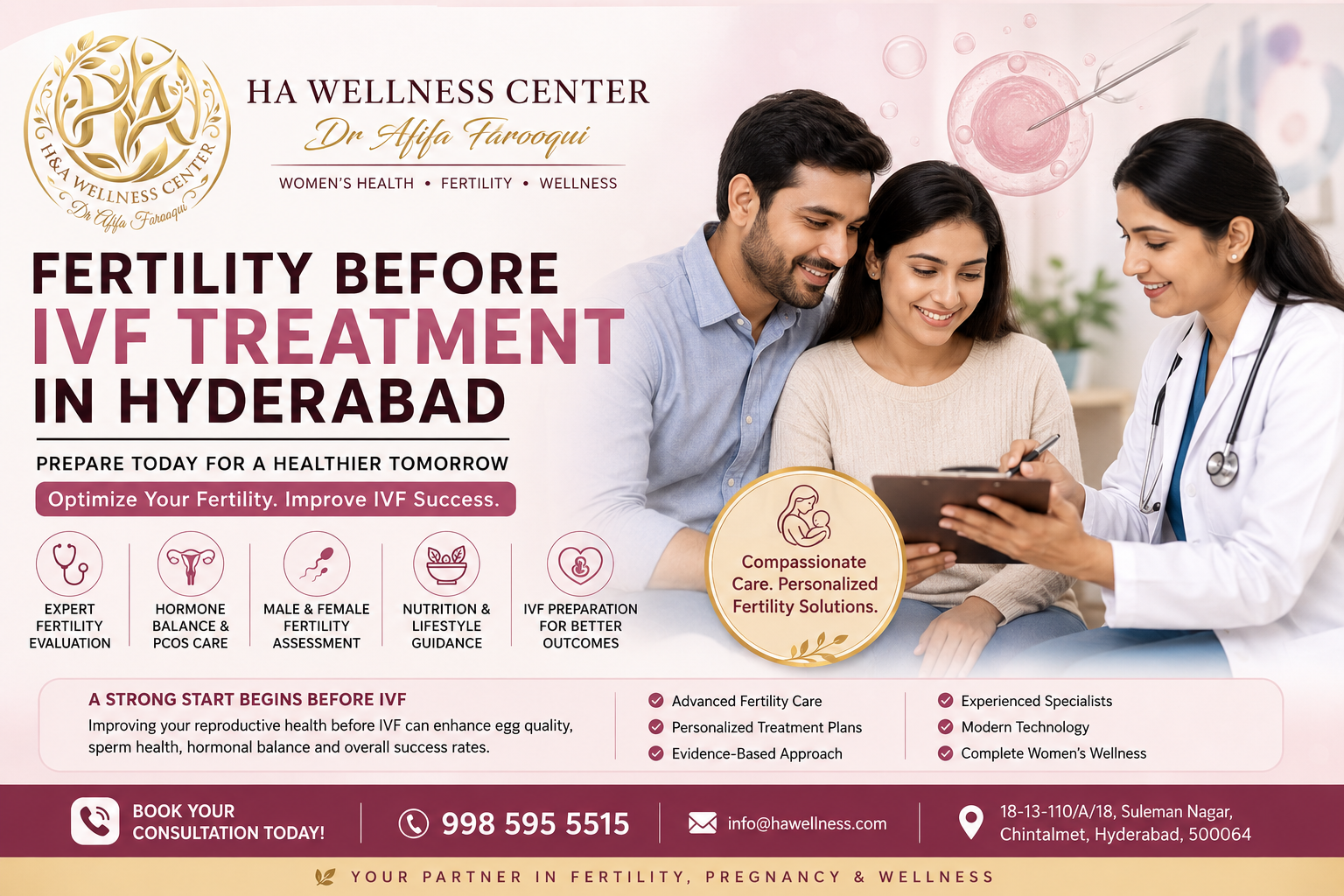 Fertility before IVF treatment in Hyderabad with expert fertility consultation, IVF preparation, reproductive health evaluation, and personalized fertility care at HA Wellness.