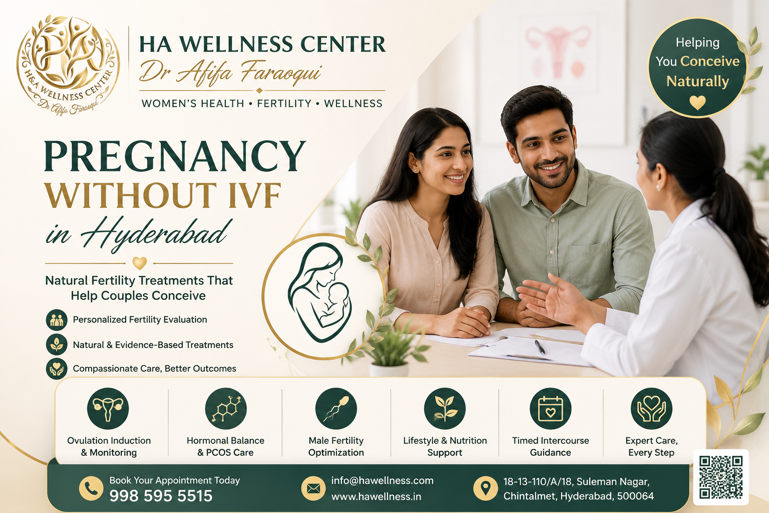 Pregnancy Without IVF in Hyderabad with personalized natural fertility treatment at HA Wellness, including ovulation monitoring, hormonal balance, fertility evaluation, and compassionate reproductive care.