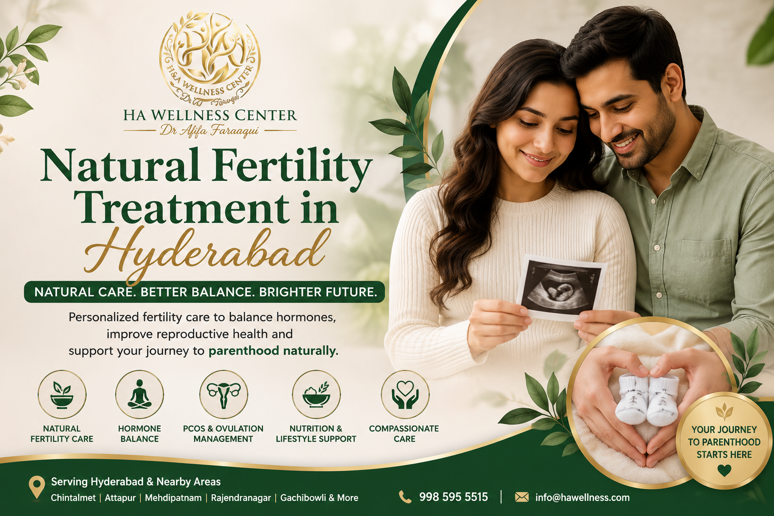 Natural Fertility Treatment in Hyderabad with personalized fertility care, ovulation monitoring, PCOS management, hormonal evaluation, and pregnancy planning at HA Wellness Center.