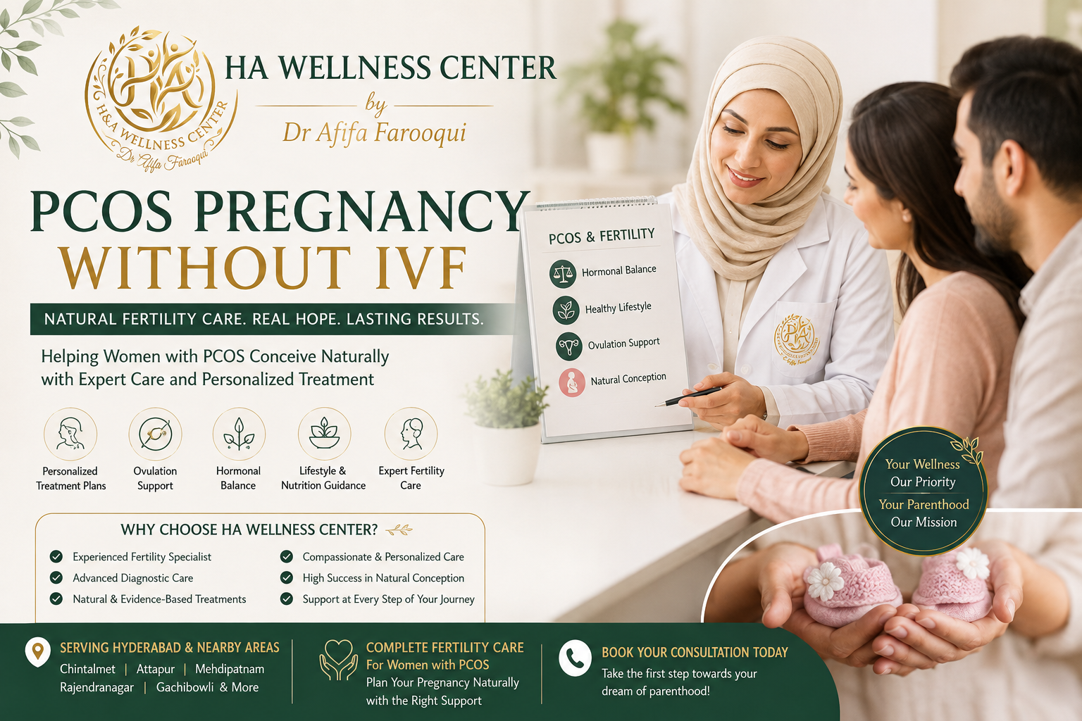 PCOS Pregnancy Without IVF at HA Wellness Center in Hyderabad providing natural fertility treatment, ovulation support, hormonal balance, PCOS management, and personalized pregnancy care.